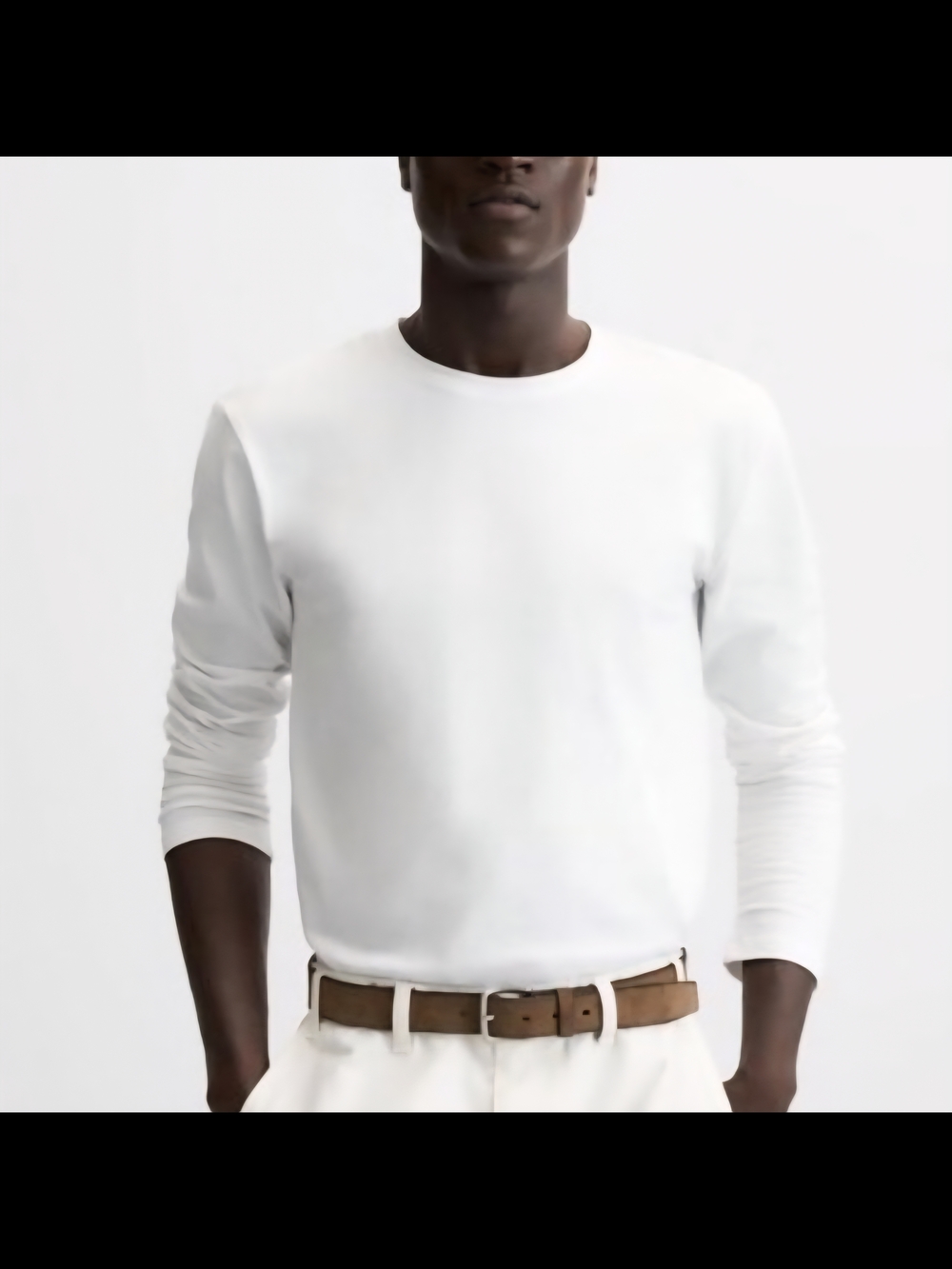 Zara Men's White Long-Sleeve Crewneck Shirt With Back Logo Design
